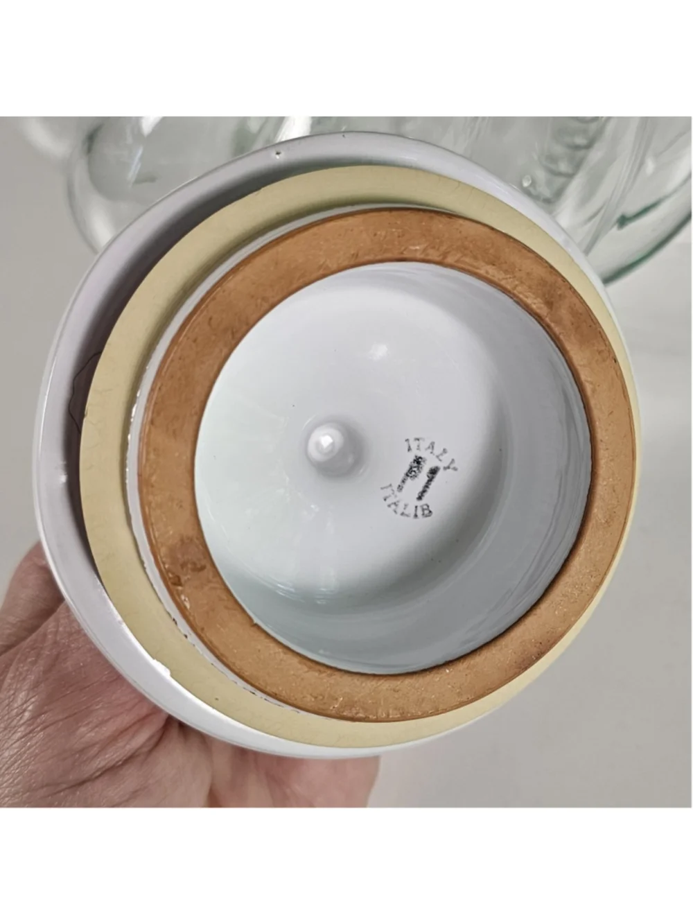 Vintage Italian SVE Glass Storage Jar Swirl Kitchen Canister Handpainted Lid